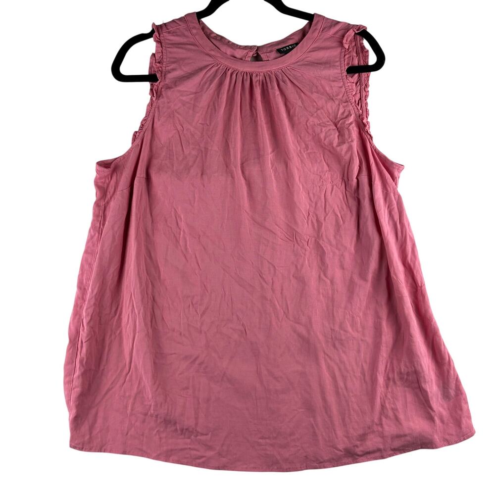 Torrid Sleeveless Ruffled Blouse Women's 1X Pink High Neck Stretch 2023 NWOT